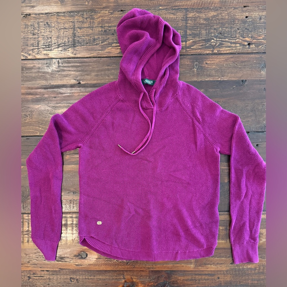 Ralph Lauren Magenta Waffle Knit Hoodie. EUC. Size M.